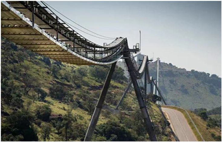 Documented RopeCon conveyor installation carrying platinum ore in South Africa